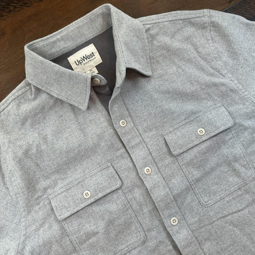 UpWest Shirt Mens XL Flannel Gray 100% Cotton Button Front Double Pocket‎